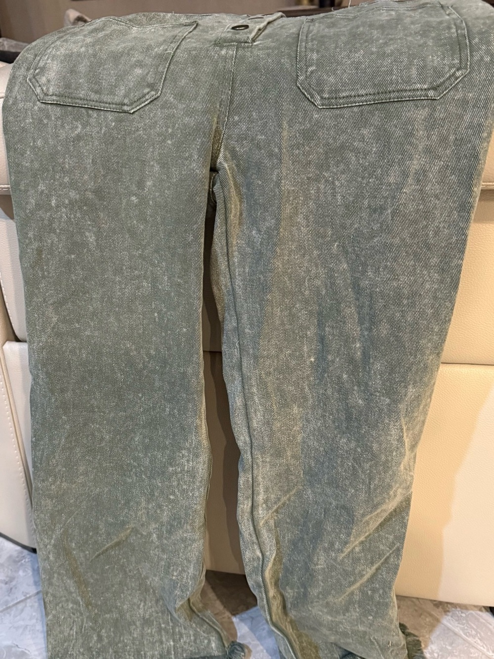 Umgee Olive Green Frayed Collar Utility Jumpsuit - Picture 7 of 7